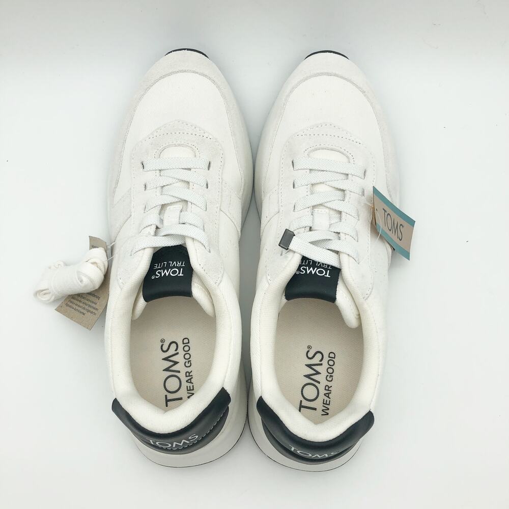 Toms Mens TRVL LITE Retro Runner Sneaker Size 12 White Suede Twill NIB - Picture 8 of 11